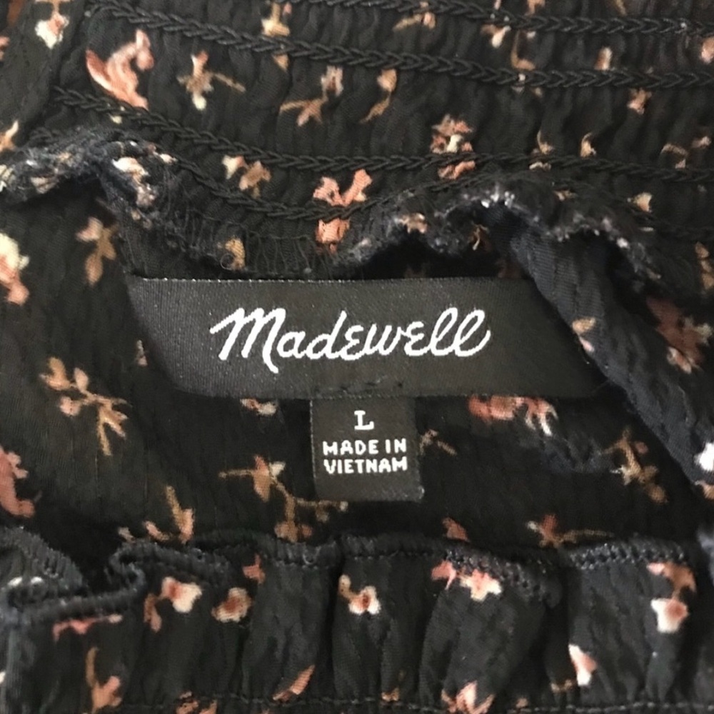 Madewell | Women’s black floral smocked mock neck/sleeve hem shirt size L - Picture 14 of 16